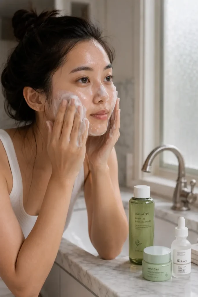 Korean skincare routine for oily skin with lightweight hydrating products
